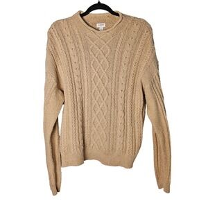 J. Crew Beige Roll Neck Cable Knit Fisherman Sweater Large Preppy Minimalist